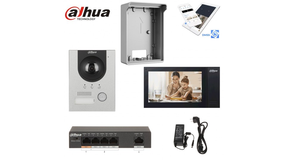 Kit visiophone IP Poe connectée Dahua noir