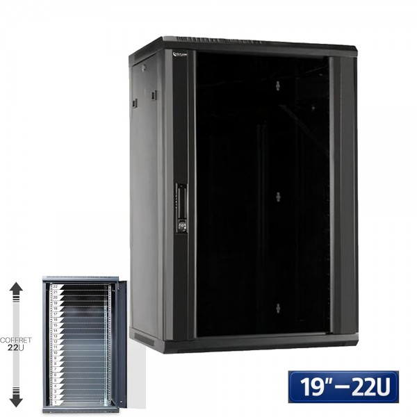 Baie de brassage murale 19 pouces 22U 600×600 – armoire réseau haute capacité informatique et vidéosurveillance