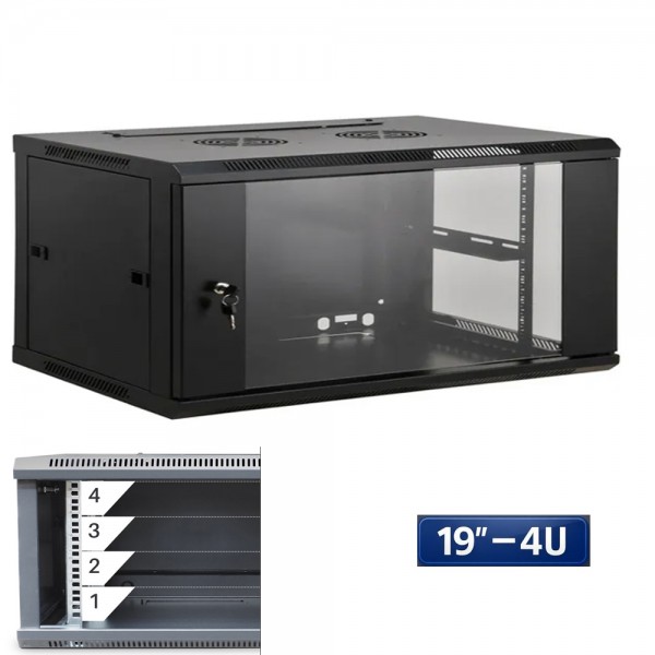 Baie de brassage murale 19 pouces 4U 600×450 – armoire réseau compacte pour informatique et vidéosurveillance