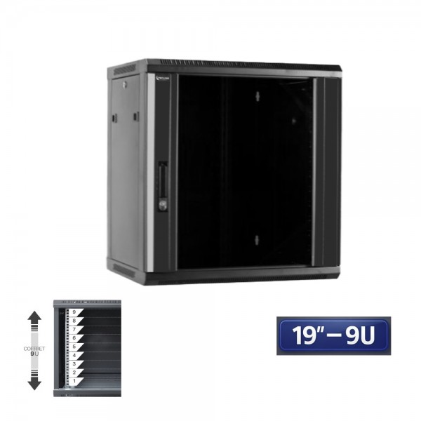 Baie de brassage murale 19 pouces 9U 600×600 – armoire réseau pour informatique et vidéosurveillance