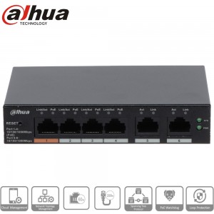 Switch PoE Dahua Gigabit 4 ports + 2 ports LAN – CS4006-4GT-60-V2