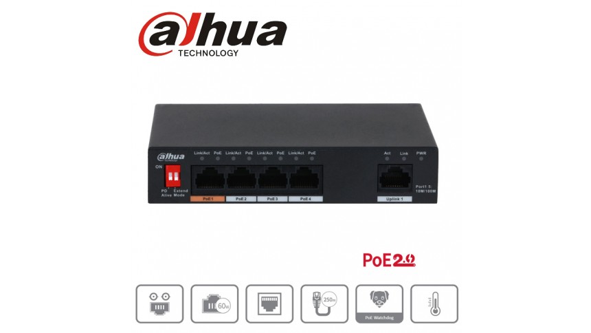 Switch PoE 4 ports Dahua PFS3005-4ET-60 Switch PoE 4 ports Dahua PFS3005-4ET-60