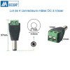Connecteur mâle d'alimentation DC jack pour caméra BNC lot de 4 