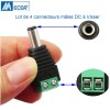 Connecteur mâle d'alimentation DC jack pour caméra BNC lot de 4 