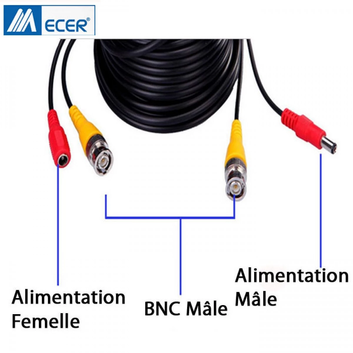 Lot De 4 Câbles CCTV Night Owl 60ft (18m) – BNC + Alimentation, Pour Caméras Analogiques