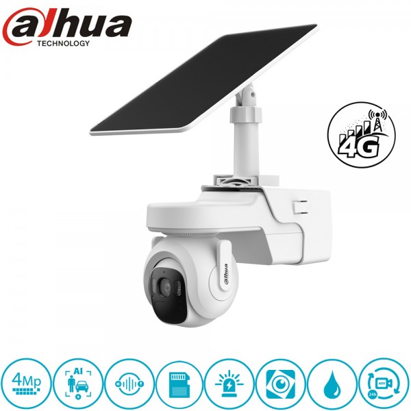 Caméra chantier solaire 4G PTZ 4MP Dahua KIT/BP4A-4G/M0508 – Autonome batterie 68Wh IP66
