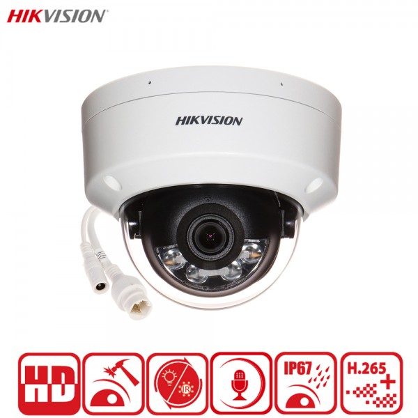 Caméra dôme Hikvision 2MP IP Full HD – DS-2CD1123G2-LIU Dual Light IA IK08 IP67