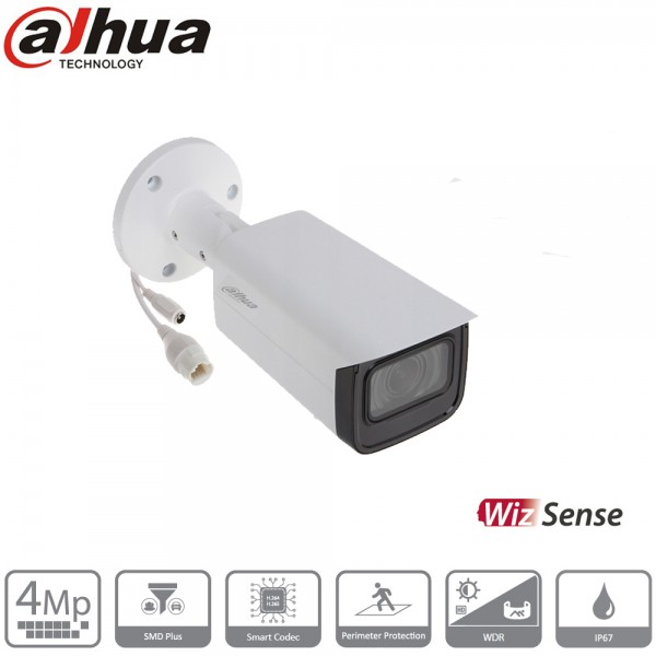 Caméra IP POE Dahua 4MP Tube 3.6mm IR 80m WizSense Micro Intégré – DH-IPC-HFW2441TP-AS