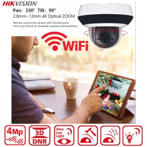 Caméra PTZ WiFi Hikvision 4MP zoom optique x4 – DS-2DE2A404IWG1-E/W