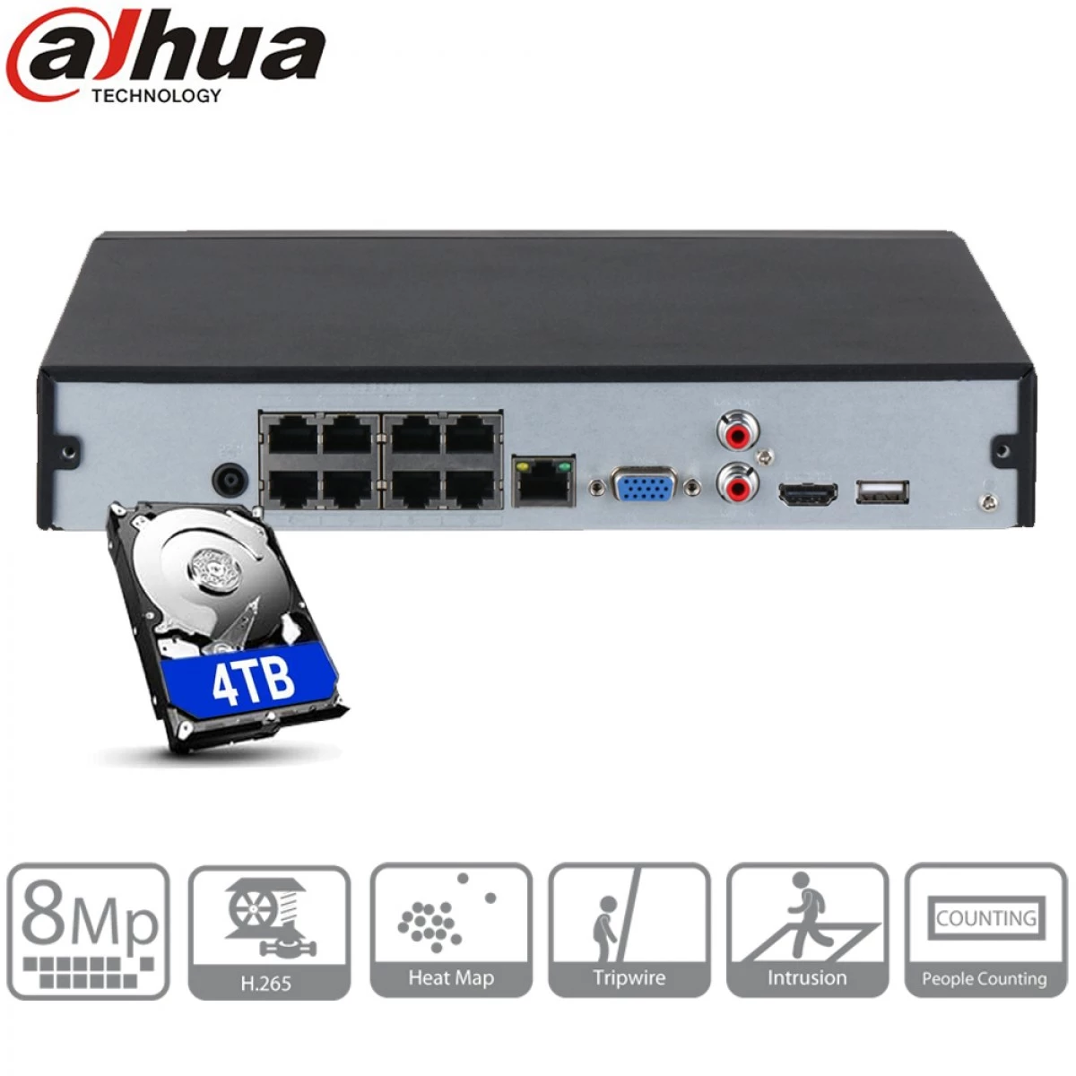 Enregistreur Dahua DHI NVR5208 8P EI | PoE | 8 ports | Wizsense Enregistreur Dahua DHI NVR5208 8P EI | PoE | 8 ports | Wizsense