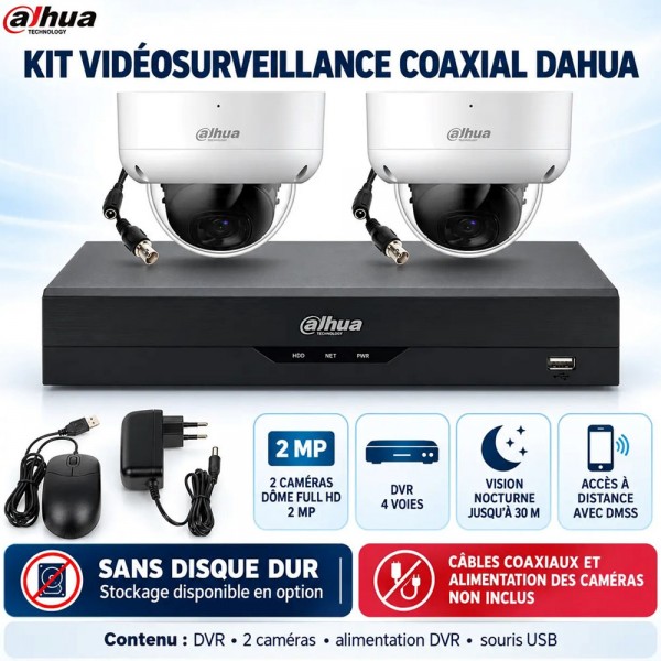 Dahua Kit 2 caméras dômes à bulle vidéosurveillance 2mpx vision nocturne 30m