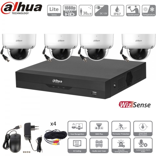 Kit DAHUA 4 dômes à bulle surveillance full hd vision infrarouge 30m  
