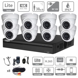 kit Dahua 8 caméras dômes 4K - 8 Mégapixels avec IR 30m 