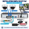Schéma de branchement du kit vidéosurveillance 4K Dahua avec caméras PoE, écran HDMI et box Internet