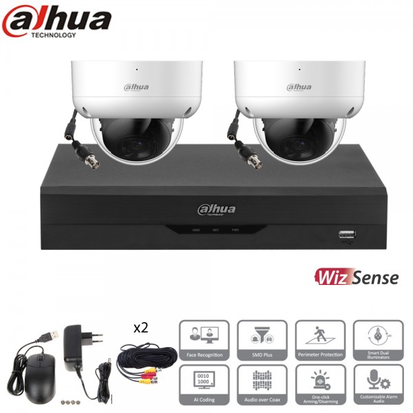 Dahua Kit 2 caméras dômes à bulle vidéosurveillance 2mpx vision nocturne 30m
