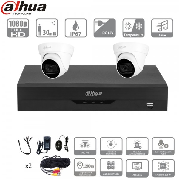 DAHUA kit 2 caméras dômes avec le son 2mpx