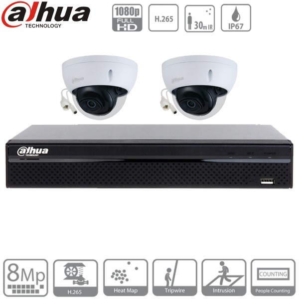 Dahua kit 2 caméras IP dômes POE - 2 Mpx évolutif à 4 caméras