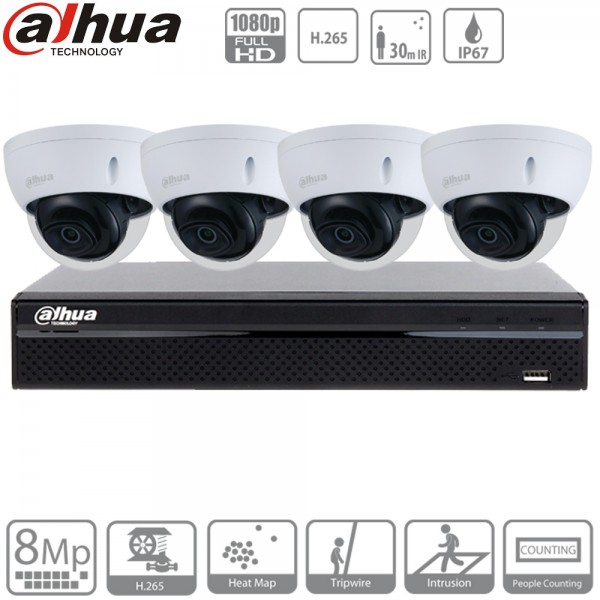 kit 4 caméras IP PoE Dahua dômes - 2 Mpx