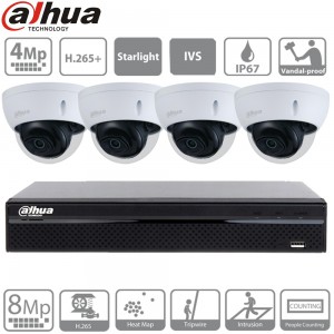 Dahua kit IP Poe 4 caméras dômes à bulle 4 megapixels  Dahua kit IP Poe 4 caméras dômes à bulle 4 megapixels