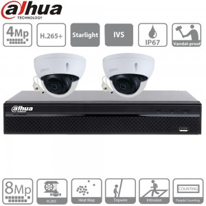 Dahua kit IP Poe 2 caméras 4 megapixels dômes à bulle