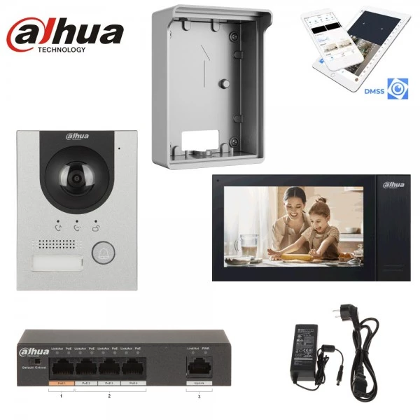 Kit visiophone IP Poe connectée Dahua noir