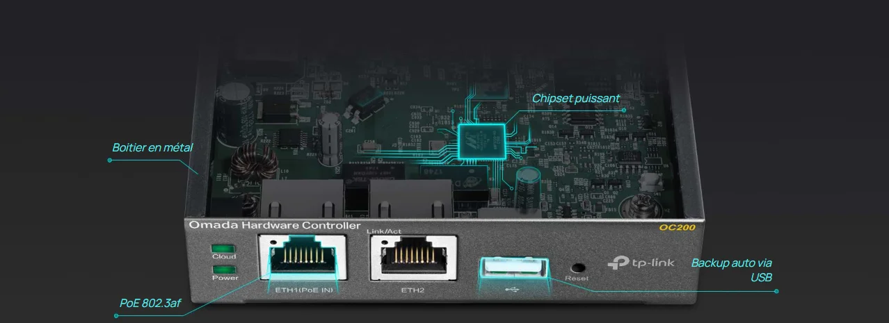 Contrôleur réseau Omada OC200 TP-Link avec chipset puissant et boîtier métallique