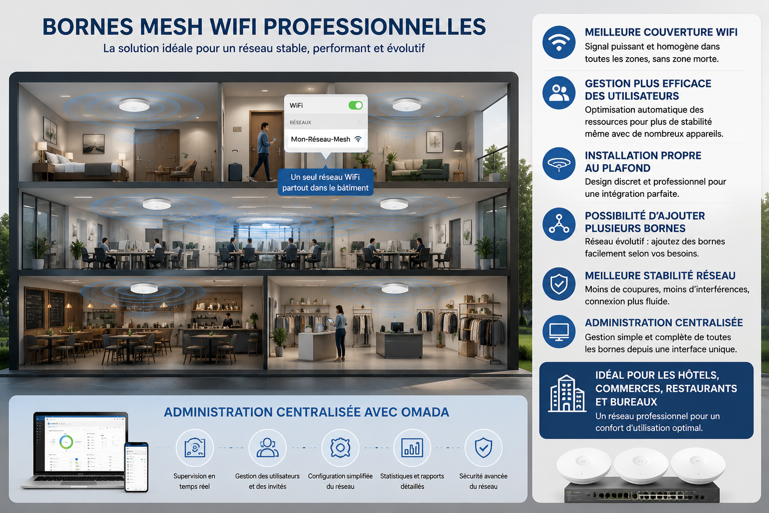 Borne Mesh WiFi professionnelle plafond