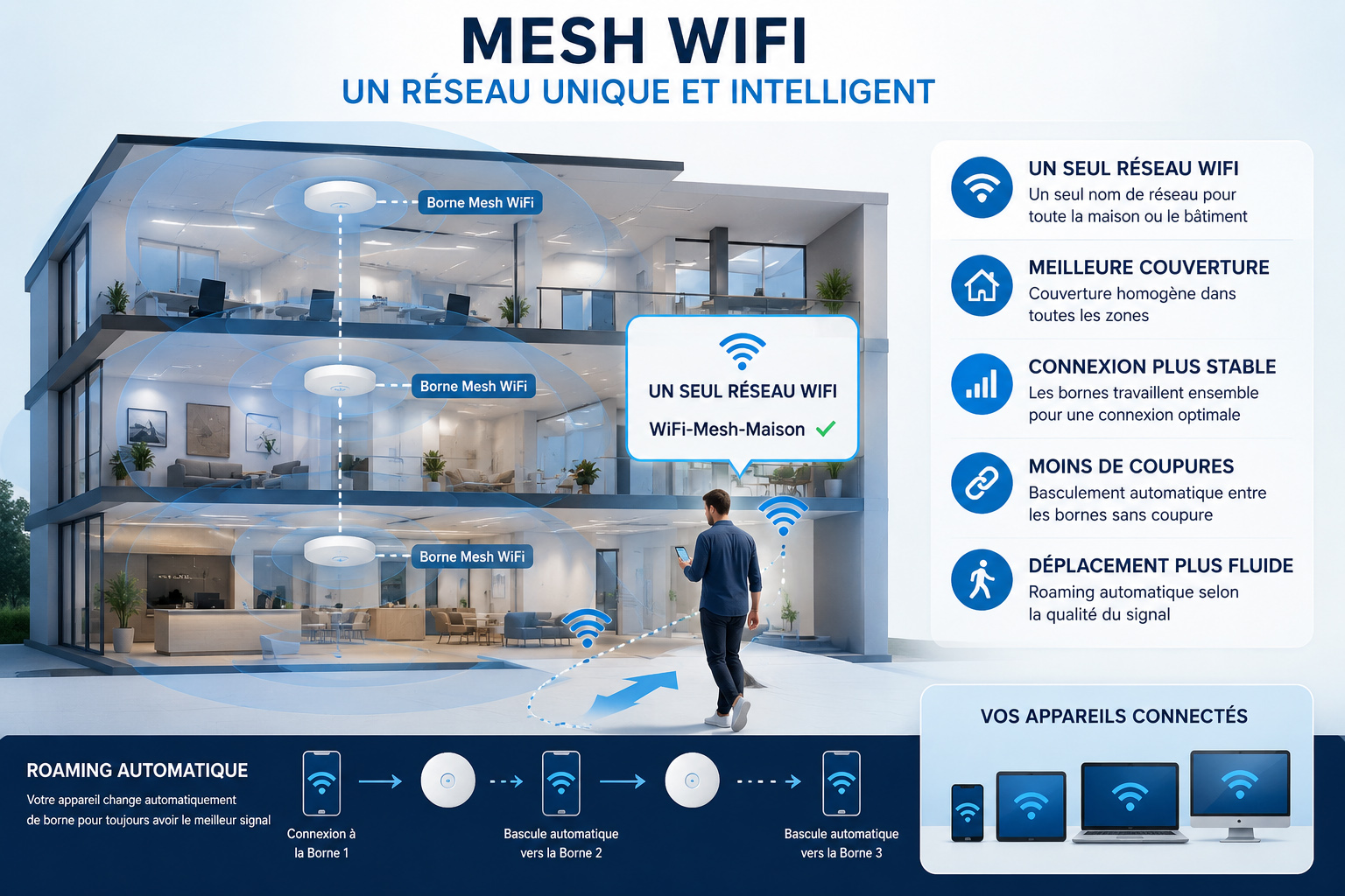 Réseau Mesh WiFi dans une maison à plusieurs étages