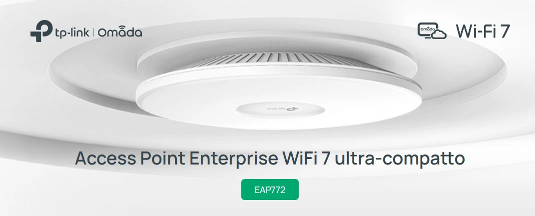 TP-Link EAP772 WiFi 7 plafonnier PoE+ Point d’accès WiFi 7 TP-Link EAP772 plafonnier avec alimentation PoE+ et design ultra fin