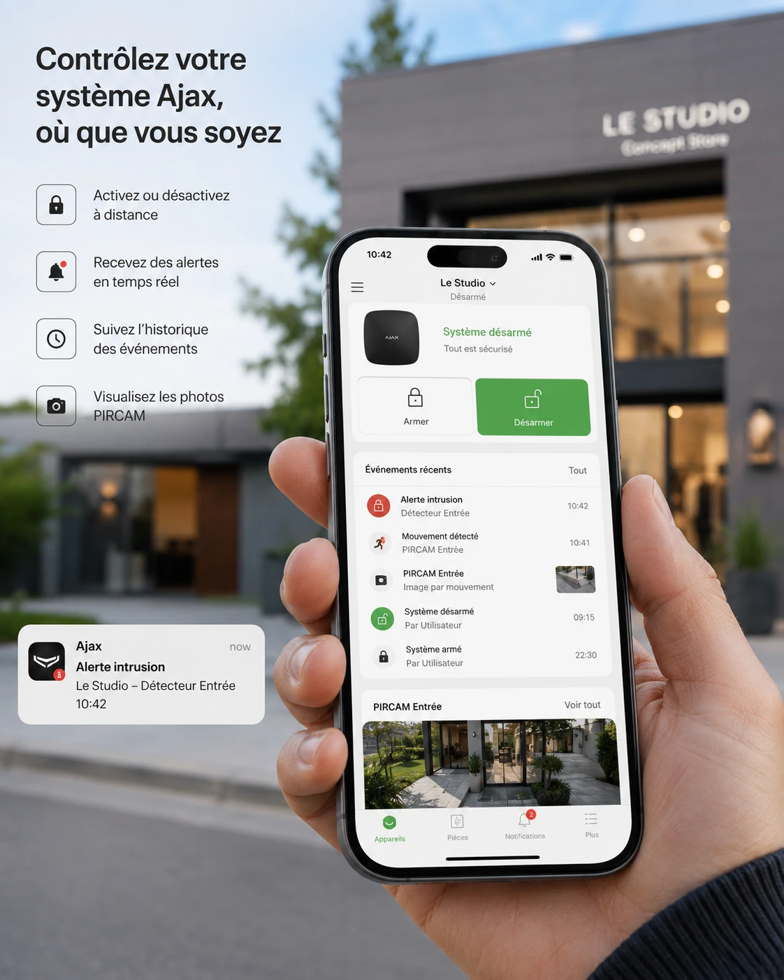 Application mobile Ajax permettant de piloter l’alarme à distance depuis un smartphone