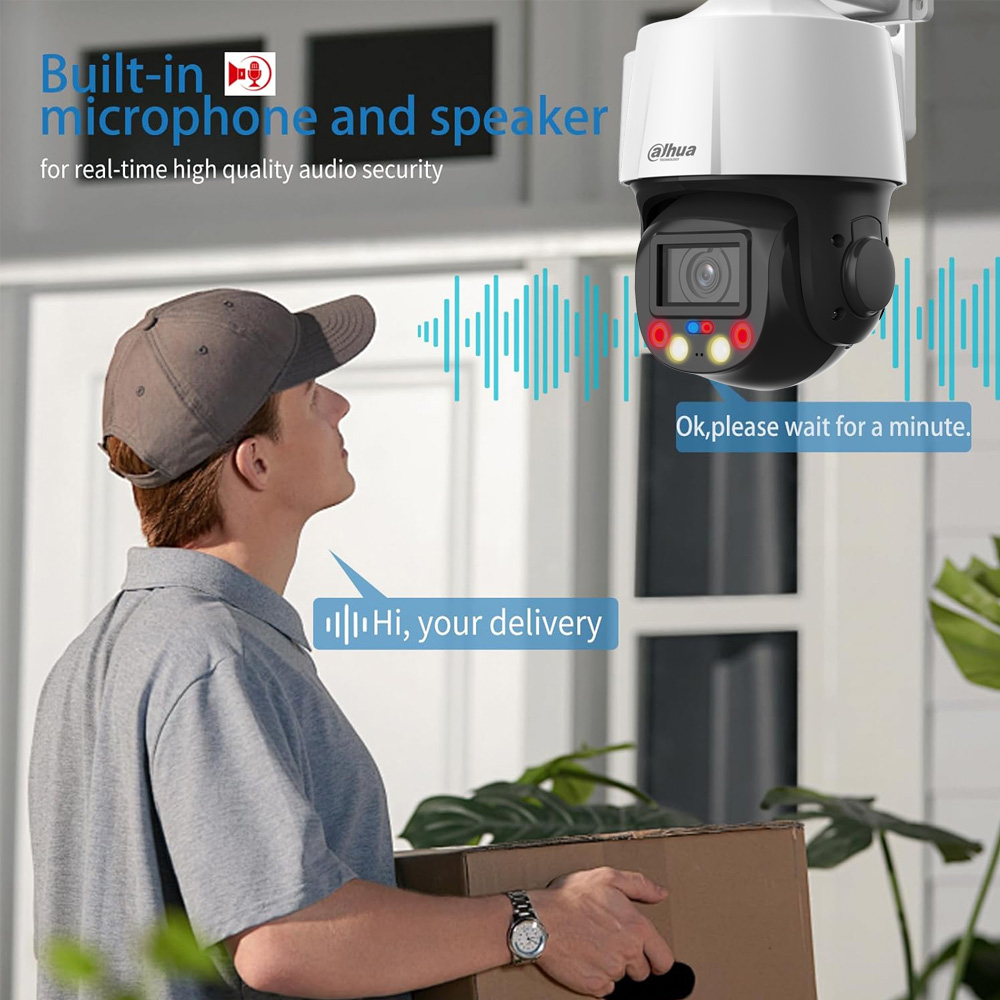 Caméra PTZ Dahua 4MP avec audio bidirectionnel micro et haut-parleur pour communication à distance