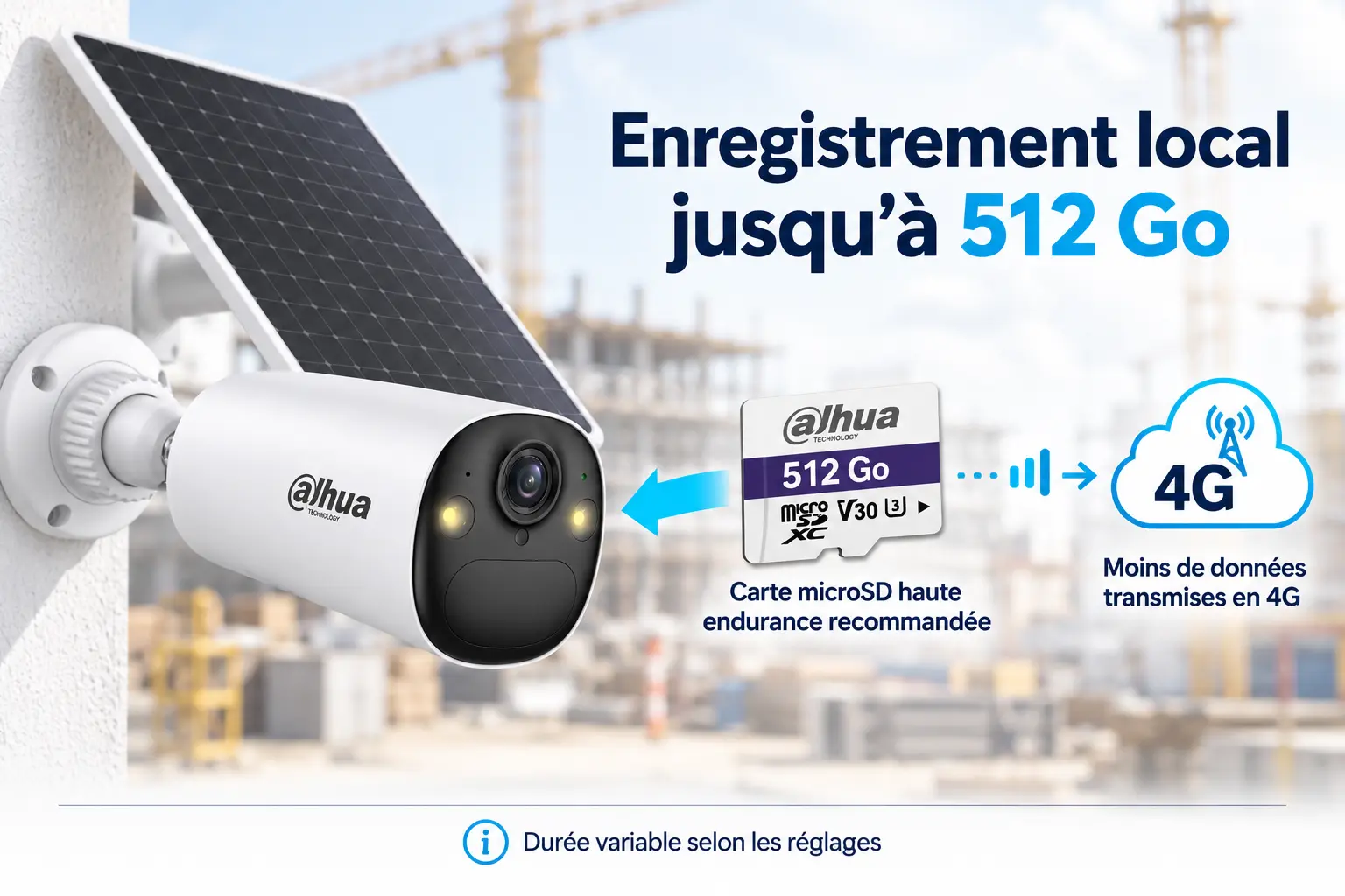 Caméra Dahua BF4CP-4G-XL avec enregistrement local sur carte microSD jusqu’à 512 Go