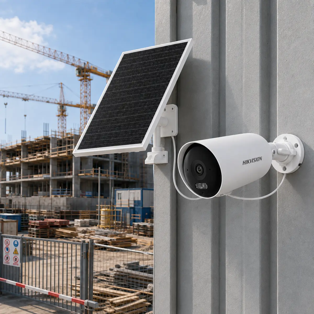 Caméra solaire 4G Hikvision surveillant un premier chantier pendant les travaux