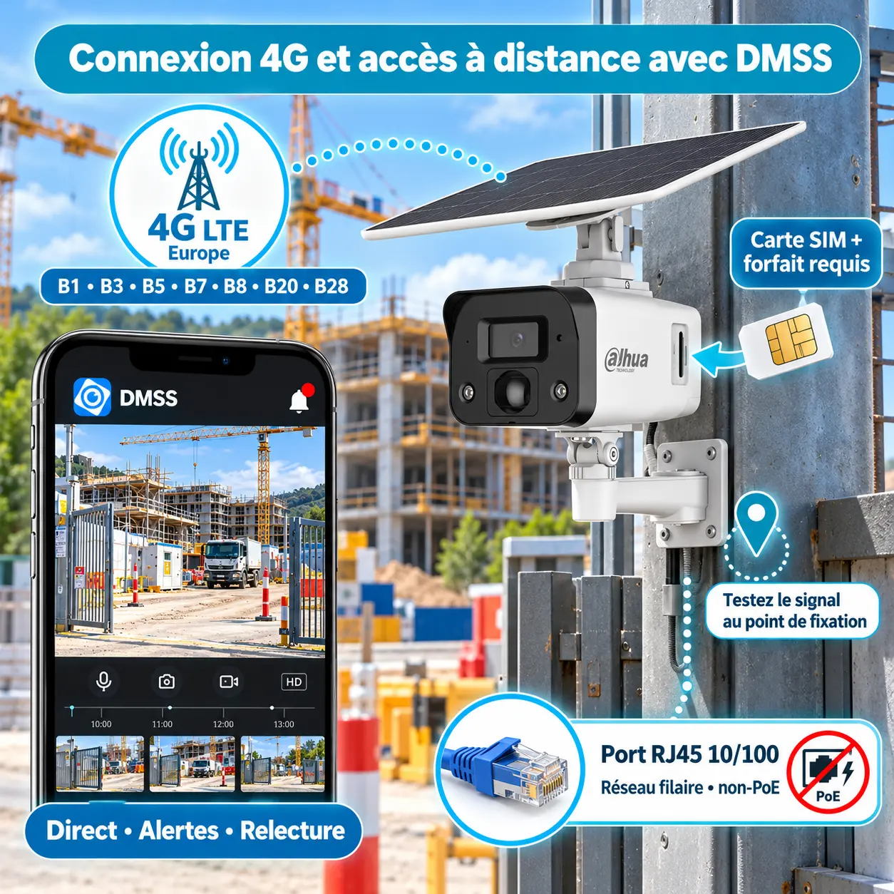 Caméra Dahua 4G avec carte SIM et consultation à distance depuis DMSS