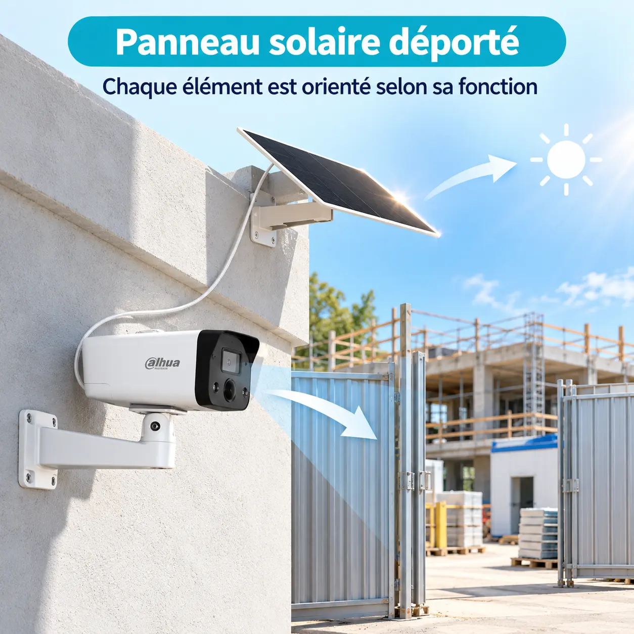 Caméra Dahua 4G avec panneau solaire déporté et orienté séparément