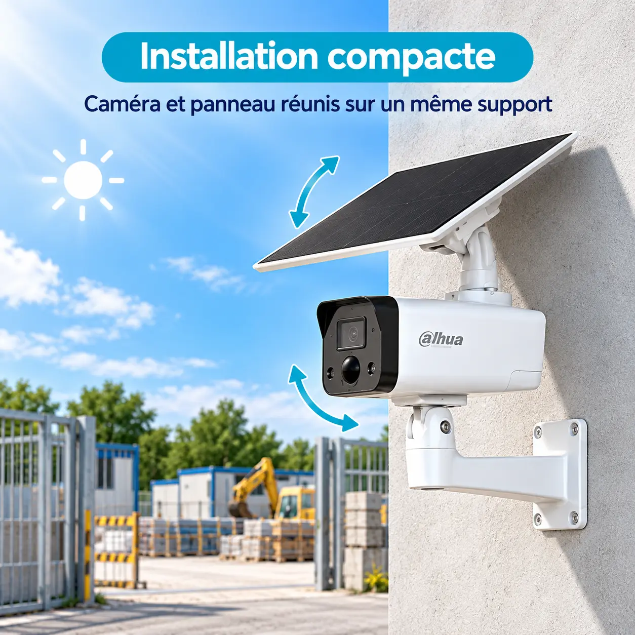 Caméra Dahua 4G avec panneau solaire monté en configuration compacte