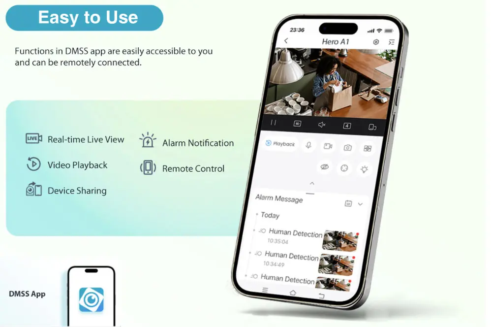 Application DMSS pour consulter et contrôler à distance la caméra WiFi Dahua DH-H3A