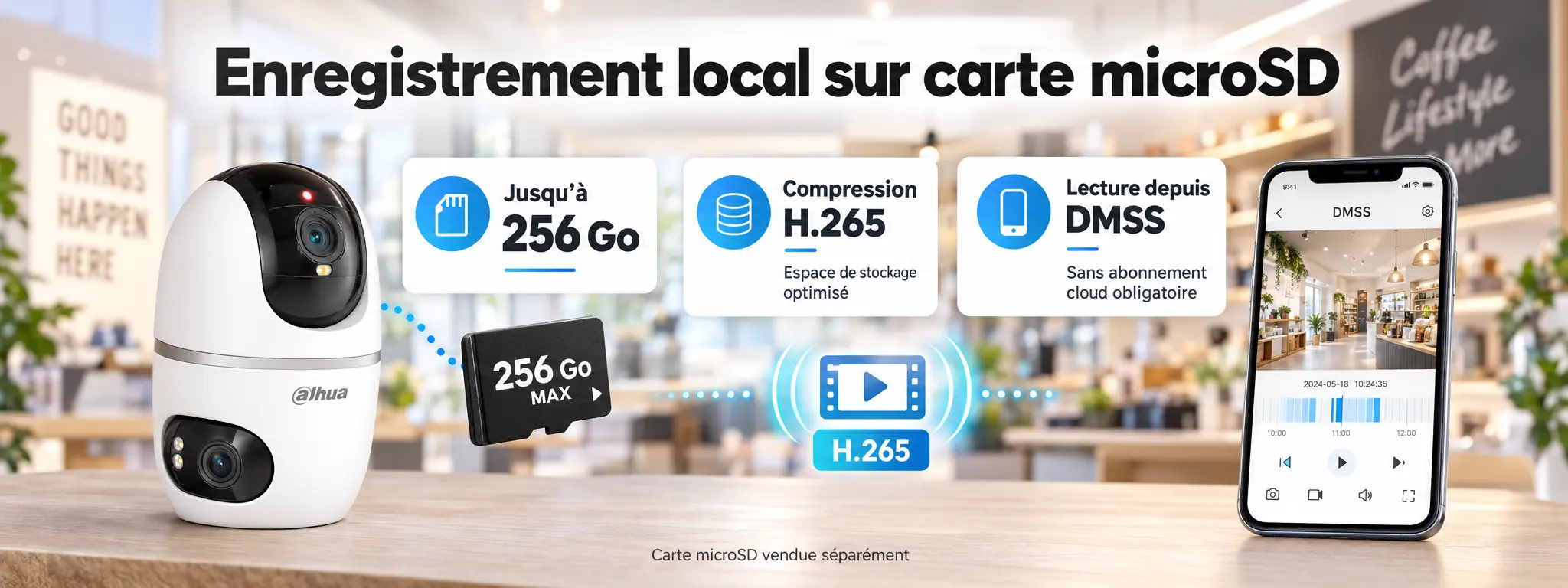 Stockage sur carte microSD de la caméra WiFi Dahua H5D-5F