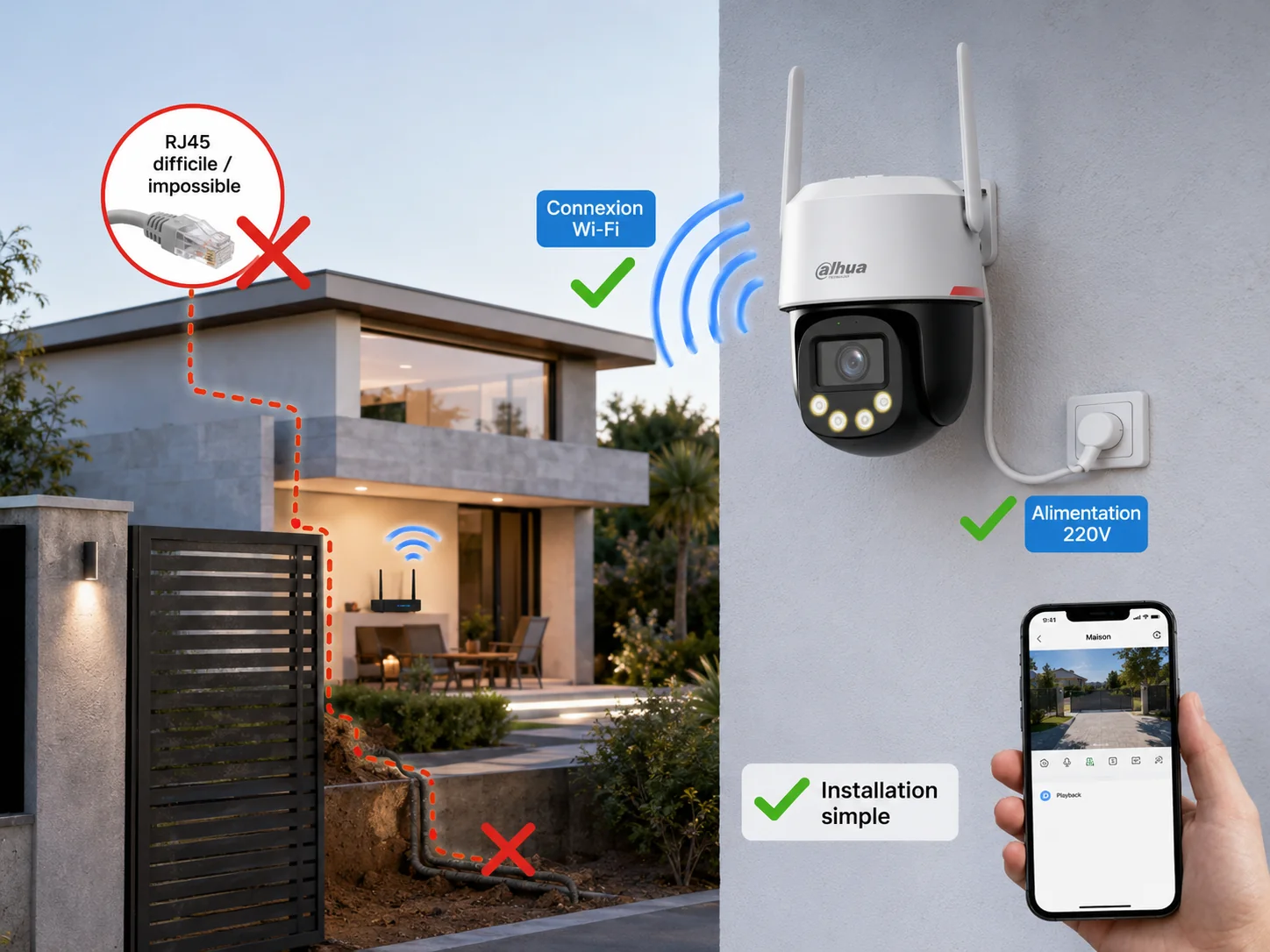 Caméra IP WiFi extérieure Dahua 5MP motorisée installation simple sans câble réseau
