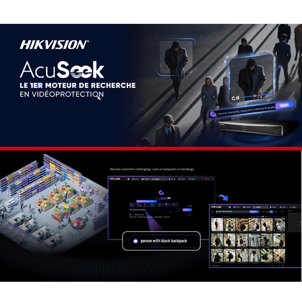 Recherche intelligente AcuSeek Hikvision NVR 32 canaux analyse vidéo intelligente reconnaissance personnes