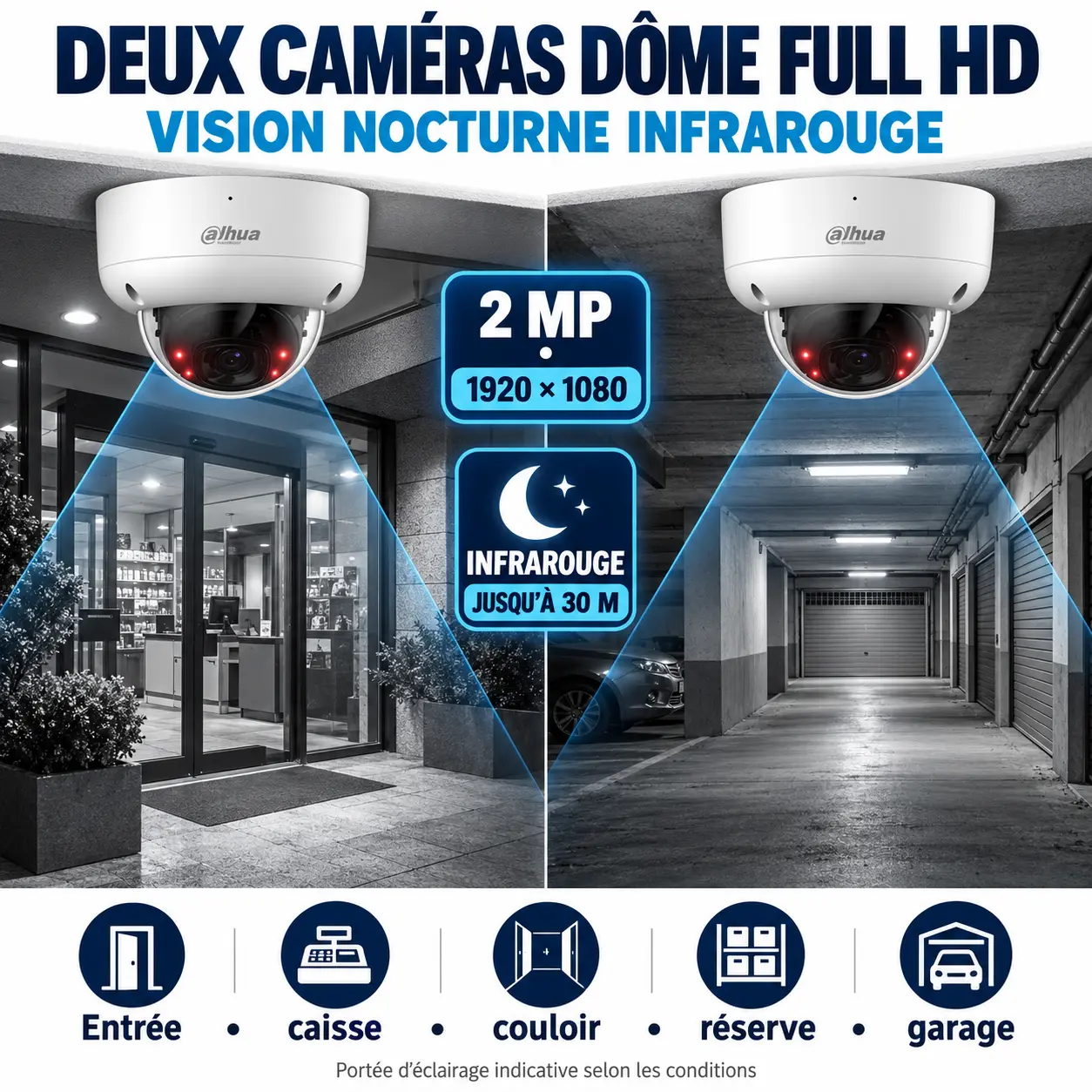 Caméra dôme coaxiale Dahua 2 MP avec vision nocturne infrarouge jusqu'à 30 mètres