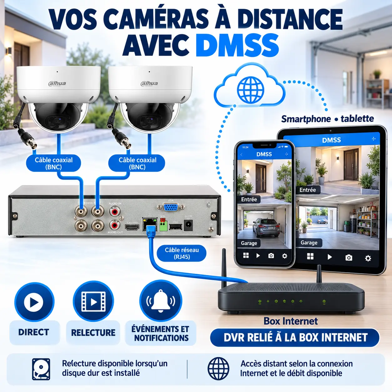 Consultation à distance de deux caméras coaxiales Dahua depuis l'application DMSS
