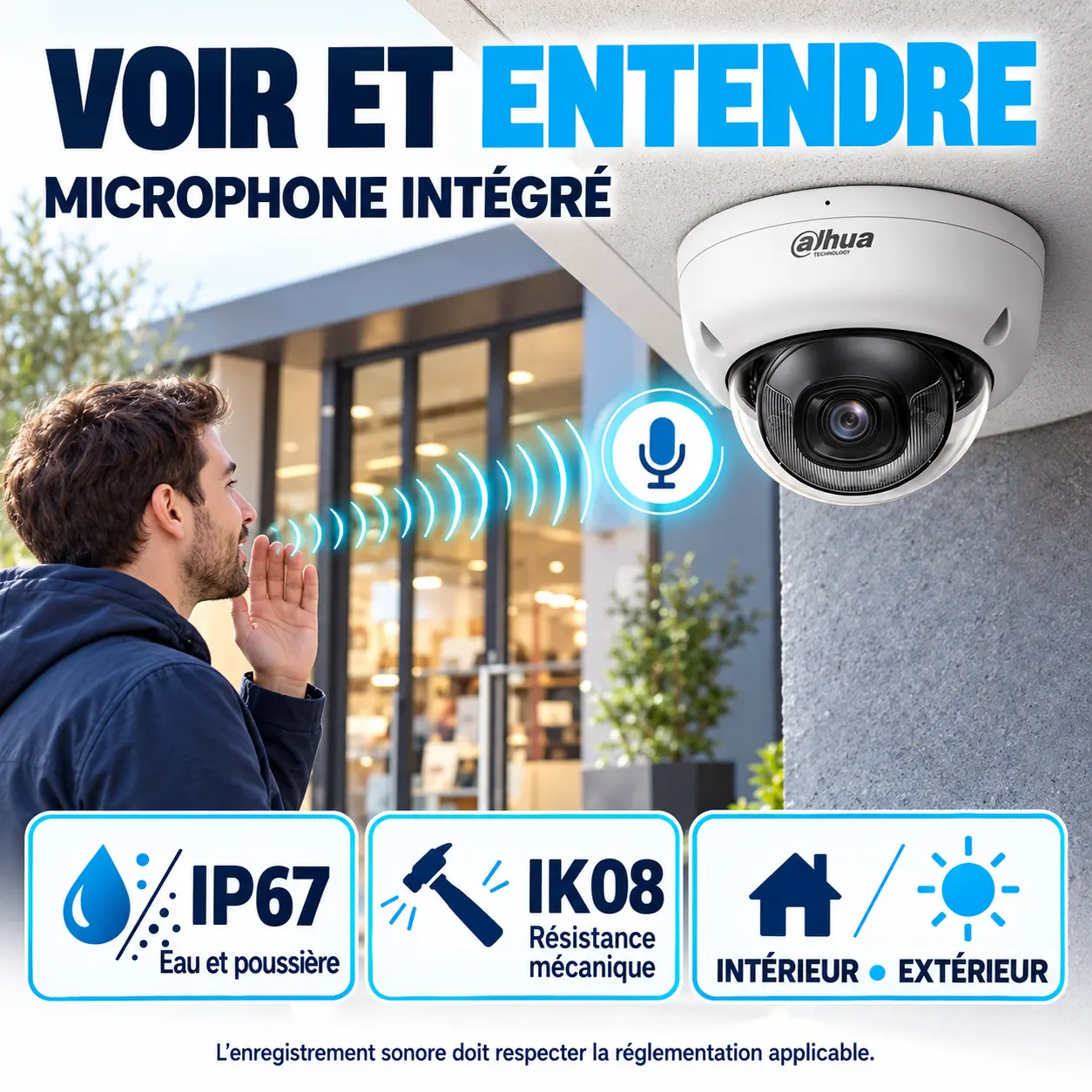 Caméra dôme Dahua 8 MP avec microphone intégré et protections IP67 IK08