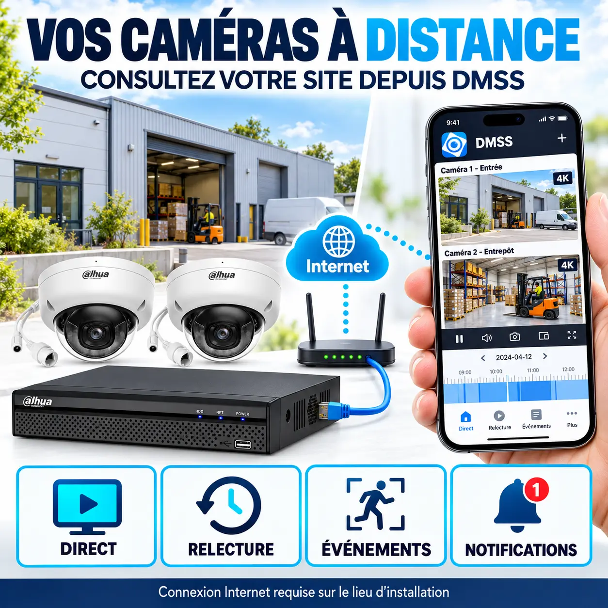 Consultation à distance d’un kit de vidéosurveillance Dahua 4K depuis DMSS