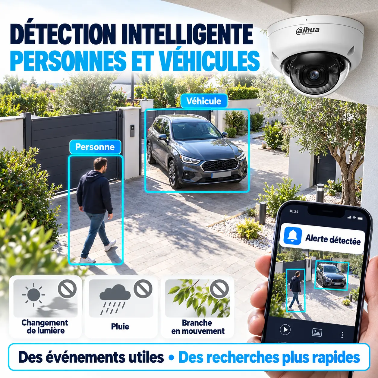 Détection intelligente d’une personne et d’un véhicule par une caméra Dahua 4K