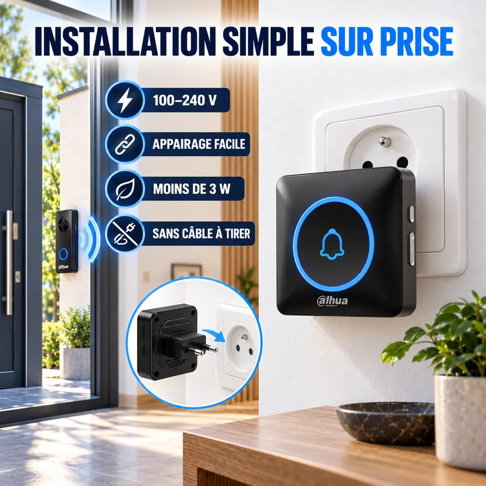 Installation du carillon sans fil Dahua DH-DS3BB sur une prise électrique européenne