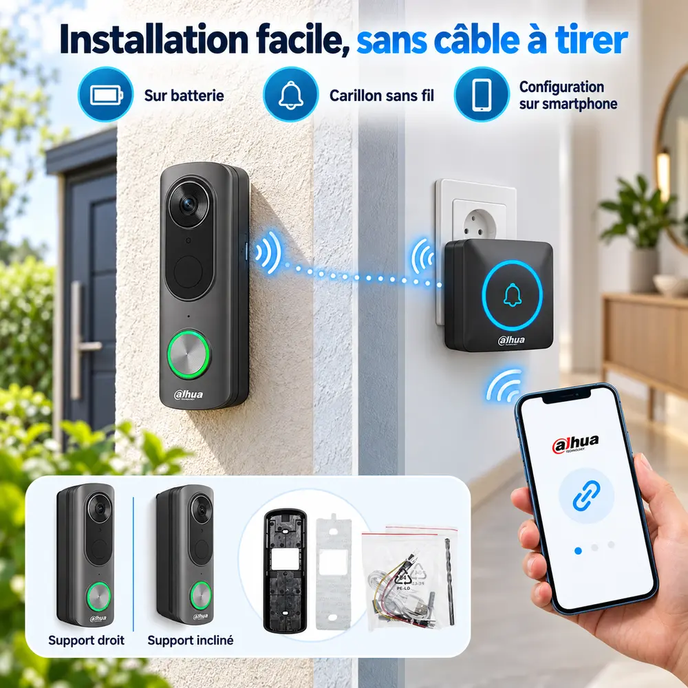 Installation facile du visiophone sans fil Dahua sur batterie sans tirage de câble