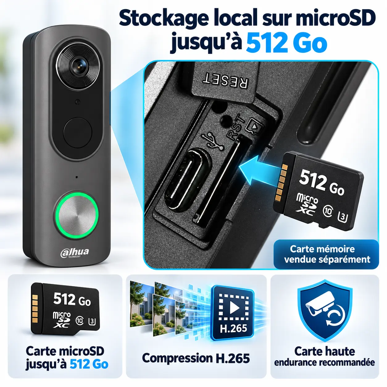 Visiophone sans fil Dahua avec emplacement microSD jusqu’à 512 Go et compression H.265